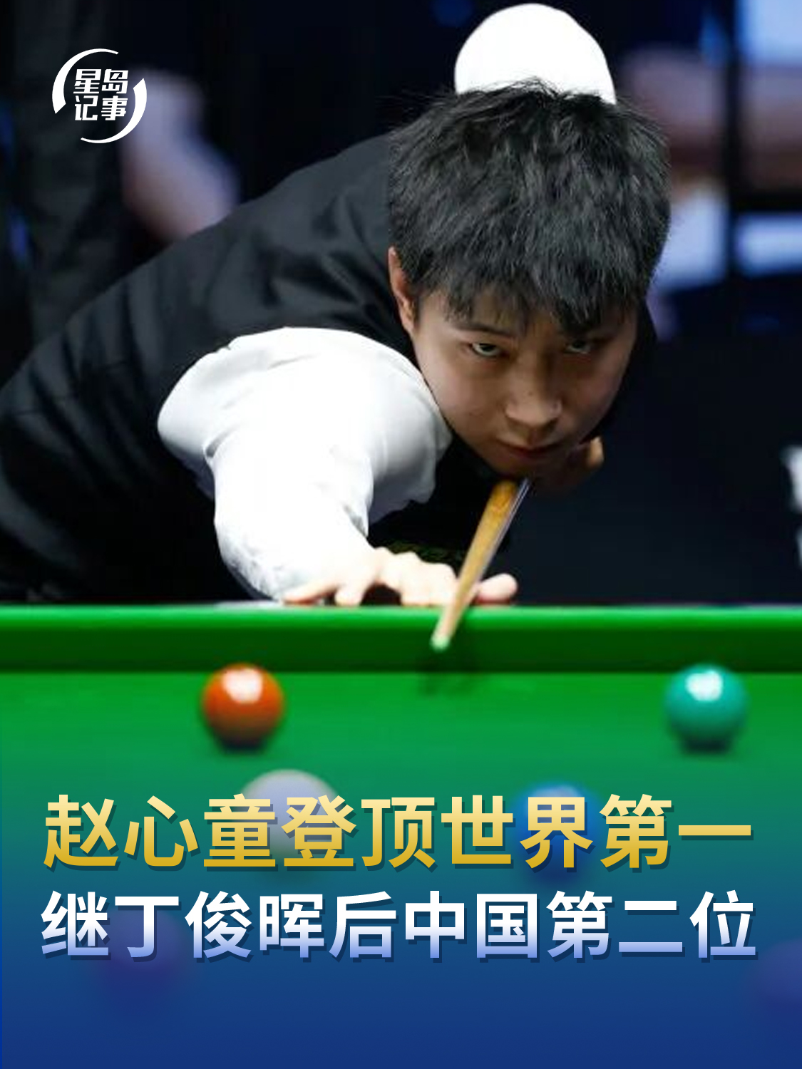 赵心童登顶世界第一，继丁俊晖后中国第二位