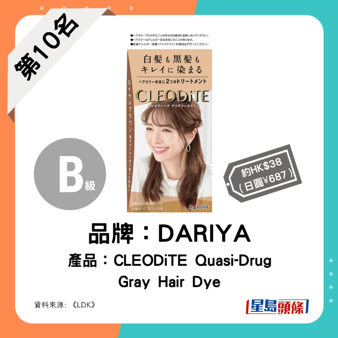 第10名:DARIYA - CLEODiTE Quasi-Drug Gray Hair Dye 第10名:DARIYA - CLEODiTE Quasi-Drug Gray Hair Dye