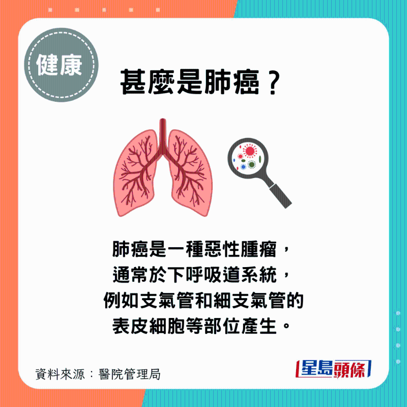 甚么是肺癌? 肺癌是一种恶性肿瘤,通常于下呼吸道系统产生,如支气管和细支气管的表皮细胞等部位。 甚么是肺癌? 肺癌是一种恶性肿瘤,通常于下呼吸道系统产生,如支气管和细支气管的表皮细胞等部位。