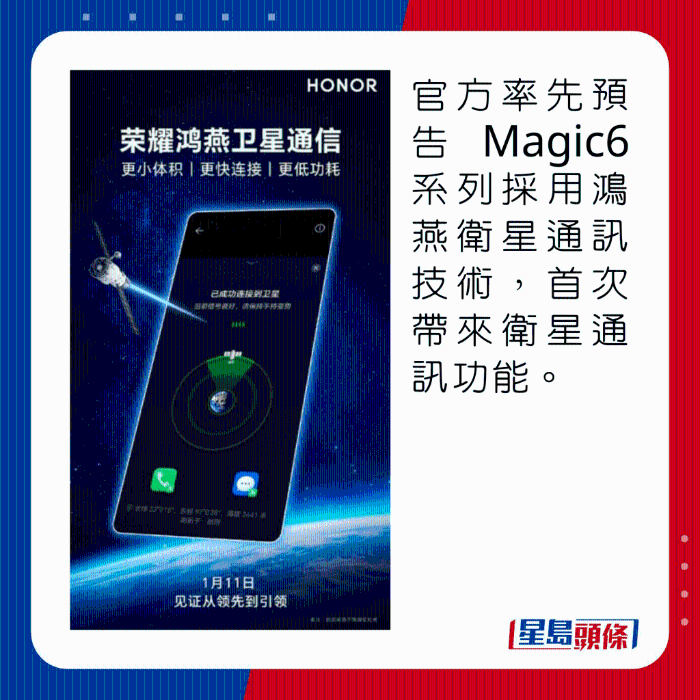 官方率先预告Magic6系列採用鸿燕卫星通讯技术,首次带来卫星通讯功能。 官方率先预告Magic6系列採用鸿燕卫星通讯技术,首次带来卫星通讯功能。
