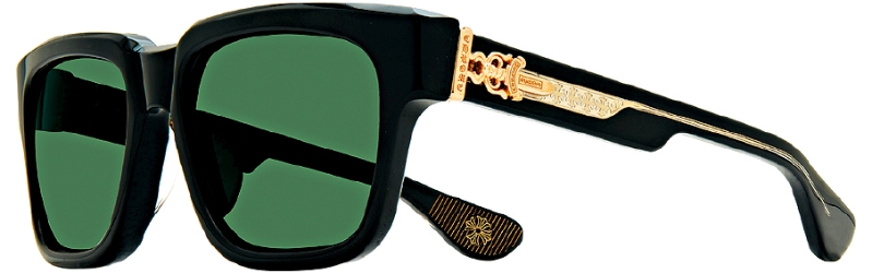 Chrome Hearts Box Officer黑色22K太阳眼镜，方形粗框缀以22K金CH Dagger匕首装饰，辨识度高。（$116,150）